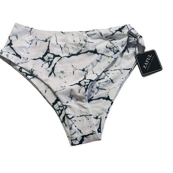 Zaful Abstract Print Cheeky Bikini Bottoms Size 4 NWT White Black - Picture 5 of 5